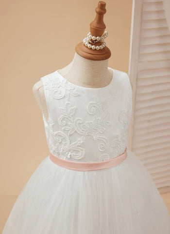 Ball-Gown/Princess Tulle Floor-length Ivory Flower Girl Dress