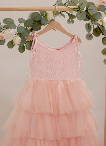 A-line Lace Tulle Floor-length Pink Dress (010220942)