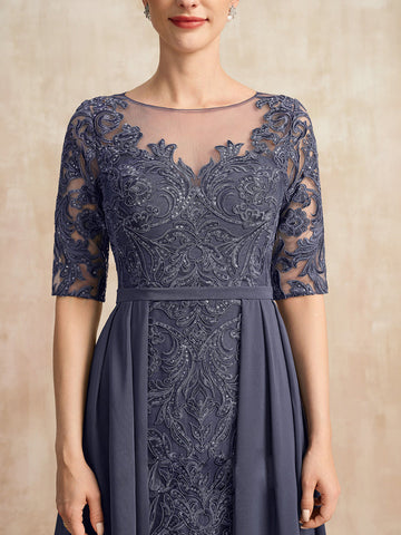 Vestido largo de gasa y encaje 