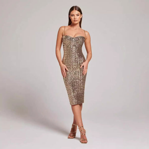 V-Neck Sleeveless Midi Prom Dress