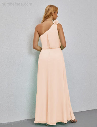 Robe de demoiselle d'honneur longue sans manches à volants et à une épaule, coupe trapèze, robe de soirée formelle fendue sur le côté 28080 