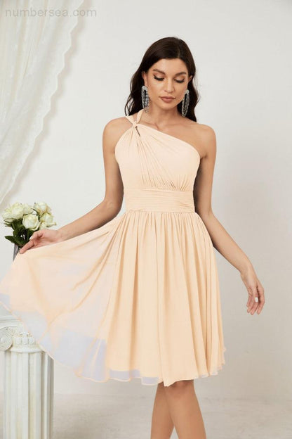 Numbersea Women Chiffon Short One Shoulder Bridesmaid Dress Formal Dresses for Party Homecoming  2804