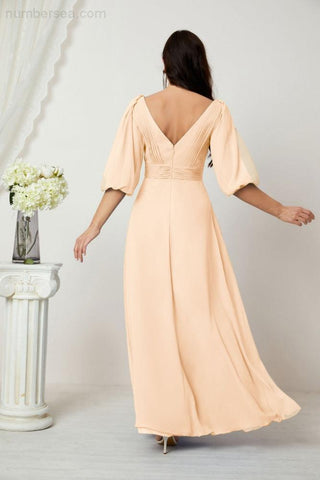 Baoleely  Formal Prom Gown Women V-Neck Chiffon Bridesmaid Dresses Long Bishop Sleeve Party Dress 2807