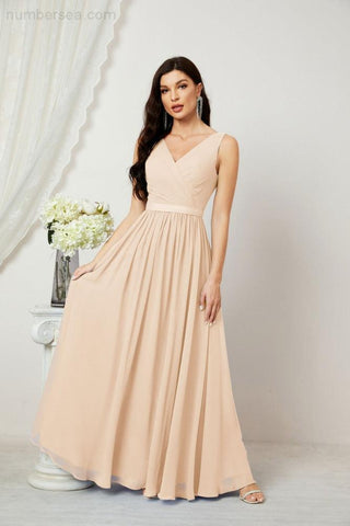 Women's Chiffon Long Bridesmaid Dresses A line Sleeveless Formal Prom Gown for Evening Party Homecoming Dresses 2808