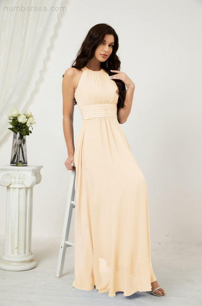 Numbersea Formal Party Gown Dress Chiffon Halter Long Sleeveless Bridesmaid Dresses 2802