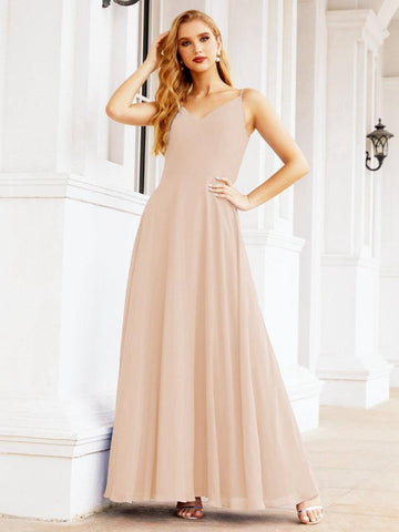 Baoleely Spaghetti Strap Bridesmaid Dresses V Neck Butterfly Back Fromal Evening Party Prom Gown 28036