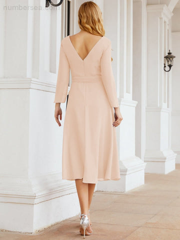 Robe de demoiselle d'honneur dos nu en V avec ceinture à la taille - Mère de la mariée - Invitée au mariage SY28031