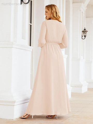 Robe de demoiselle d'honneur en mousseline Sunnderly pour femme, coupe trapèze, manches longues, robe de soirée formelle pour invitée de mariage SY28032 