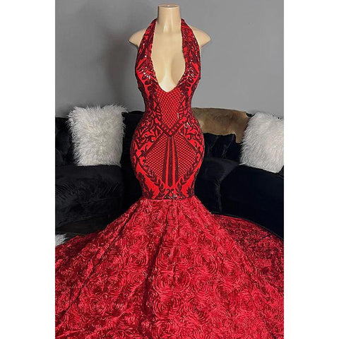 Robe de bal sirène/trompette à col en V et paillettes en dentelle, dos nu, sans manches