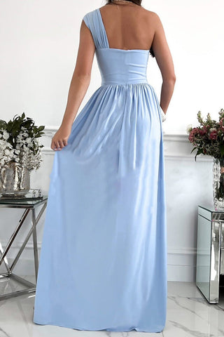 Robe de soirée sexy unie dos nu fendue asymétrique (7 couleurs) 