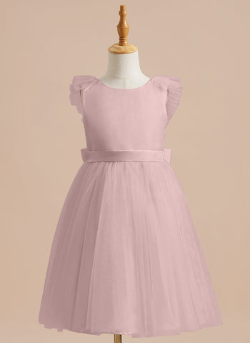 A-line Satin Tulle Knee-length Flower Girl Dress