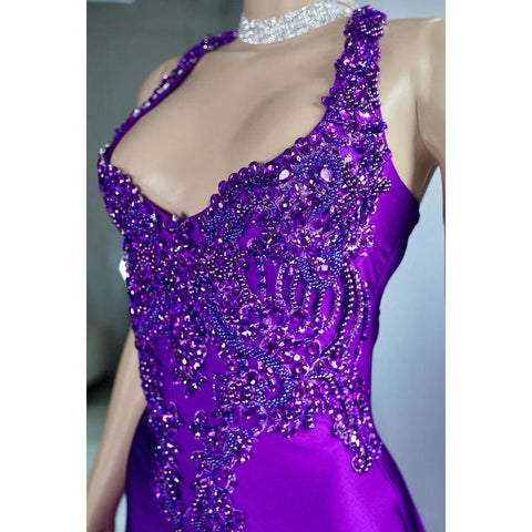 Vestido de fiesta sexy y atractivo con tirantes cruzados, volantes y cuentas, corte trompeta/sirena