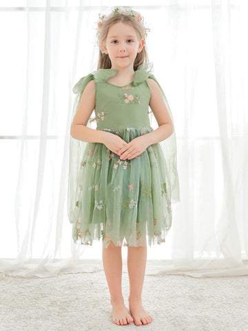 A-Line Sleeveless Floral Embroidered Tulle Toddler Flower Girl Dress