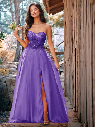 Luxury Sparkly Beads Strapless Lace Ball Gown Prom Dress