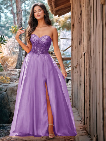 Luxury Sparkly Beads Strapless Lace Ball Gown Prom Dress