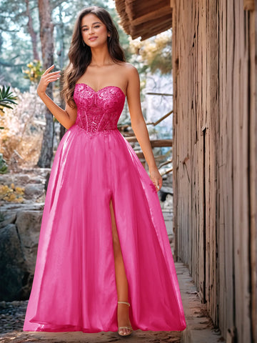 Luxury Sparkly Beads Strapless Lace Ball Gown Prom Dress