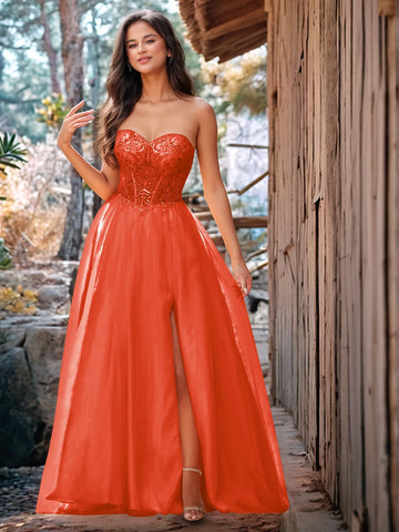 Luxury Sparkly Beads Strapless Lace Ball Gown Prom Dress