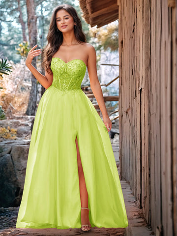 Luxury Sparkly Beads Strapless Lace Ball Gown Prom Dress