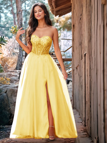 Luxury Sparkly Beads Strapless Lace Ball Gown Prom Dress