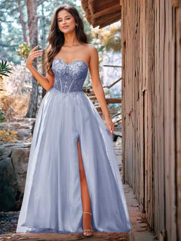Luxury Sparkly Beads Strapless Lace Ball Gown Prom Dress