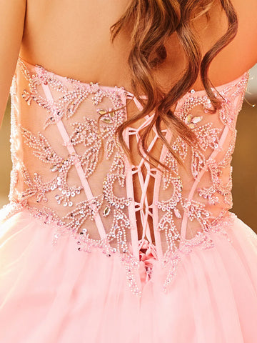 Luxury Sparkly Beads Strapless Lace Ball Gown Prom Dress