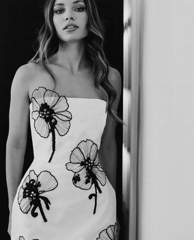 High Quality Women Sexy Strapless Bodycon Mini Bandage Dress Black Florals Celebrate Evening Party Birthday Cocktail Dress