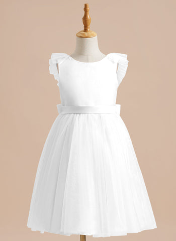 A-line Satin Tulle Knee-length Flower Girl Dress