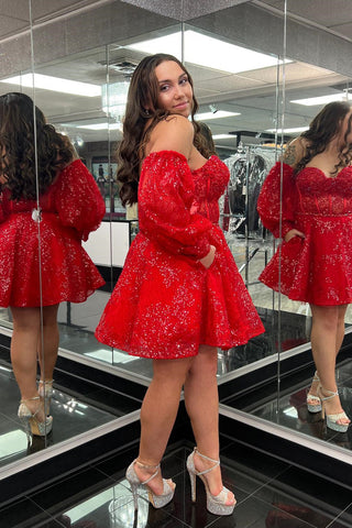 A Line Sweetheart Black Short Homecoming Dress with Long Sleeves