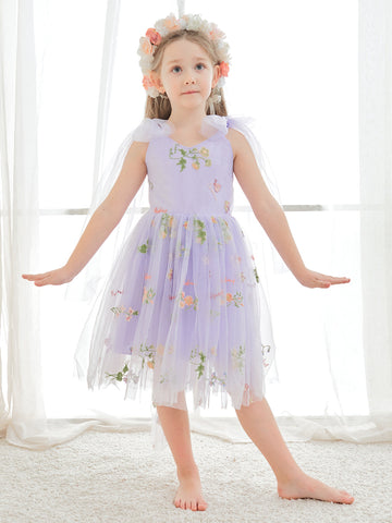 A-Line Sleeveless Floral Embroidered Tulle Toddler Flower Girl Dress