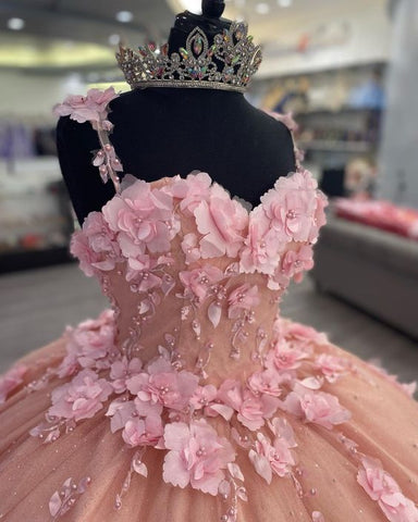 Robe de bal luxueuse rose à appliqués 3D, robe de princesse pour Sweet 16 Y824