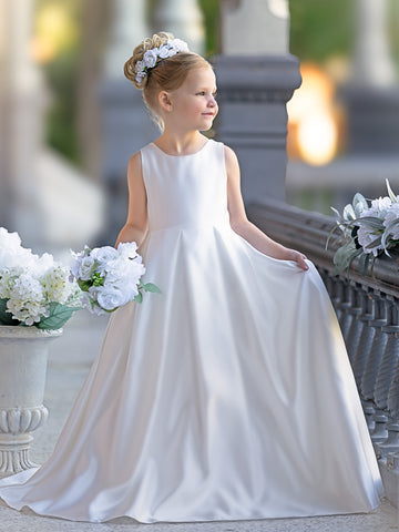 A-line Lace Satin Floor-length First Communion Flower Girl Dress