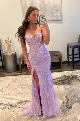Corset Sweetheart Long Lace Prom Dress with Slit