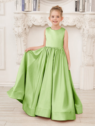 A-line Lace Satin Floor-length Flower Girl Dress