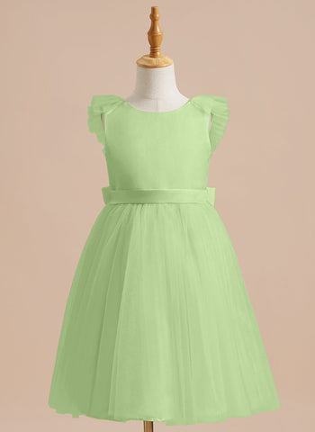 A-line Satin Tulle Knee-length Flower Girl Dress