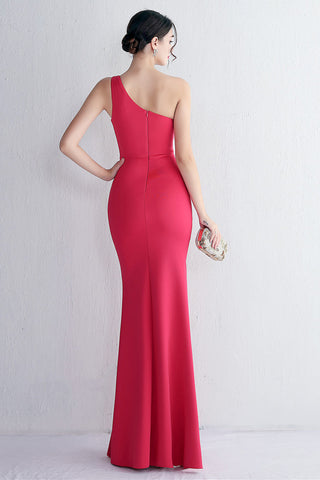 One Shoulder Black Long Prom Dress with Split Front