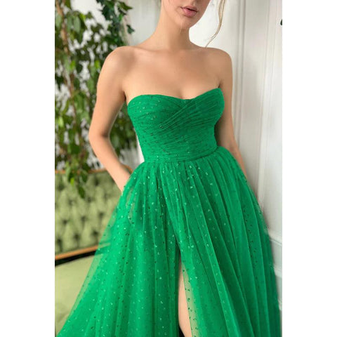 Robe de bal fourreau/colonne sans bretelles en mousseline de soie avec appliques fendues sans manches