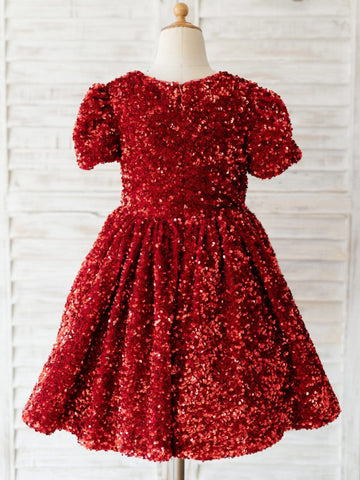 Sequins Velvet Knee-length Burgundy Dress (2003227629)