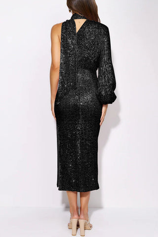 Vestidos de noche elegantes, formales, lisos, con lentejuelas y abertura halter (6 colores) 