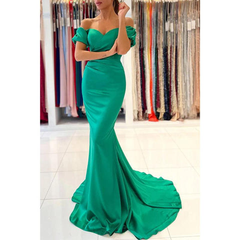 Vestidos de fiesta formales de sirena con mangas cortas y pliegues de corazón 