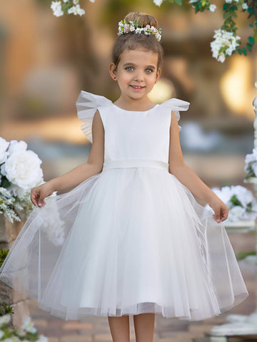 A-line Satin Tulle Knee-length Flower Girl Dress