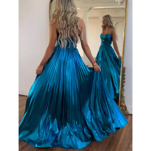 Vestido de noche para fiesta de graduación, sin mangas, corte A y abertura lateral con escote en forma de corazón 