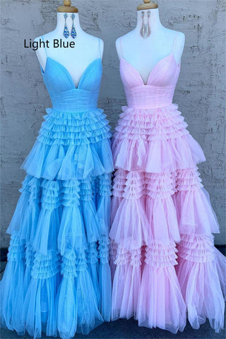 Gorgeous A Line Spaghetti Straps Lavender Long Prom Dress with Ruffles