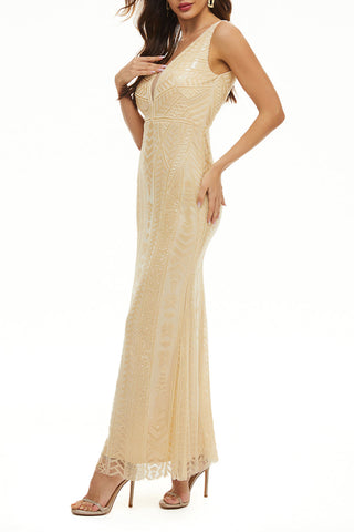 Elegantes vestidos de noche estilo universitario con lentejuelas y patchwork, escote en V. 