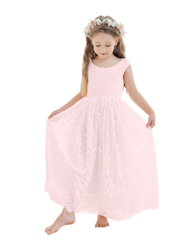 A-line Lace Ankle-length Ivory Boho Flower Girl Dress