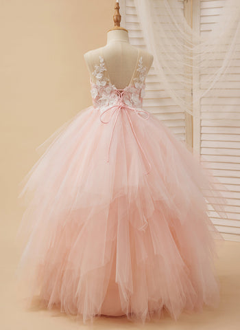 Ball-Gown/Princess Lace Tulle Floor-length Pink Dress (2003226757)