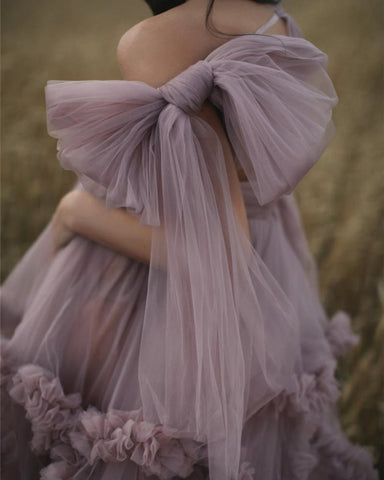 Dusty Pink Maternity Dress Robes for Photo Shoot or baby shower Ruffle Tulle Chic Women Dresses Nightgown Photography Robe
