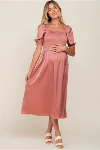 6107#Short Puff Sleeves Maternity Dress for Baby Shower