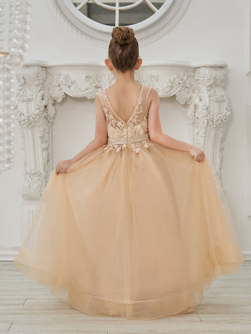 Ball-Gown/Princess Tulle Sweep Train Champagne Flower Girl Dress