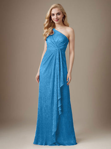 Ruby Sheath One Shoulder Metallic Mesh Dress Mother of the Bride Dress