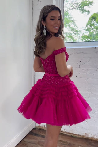 A Line Tulle Tiered Short Homecoming Dress